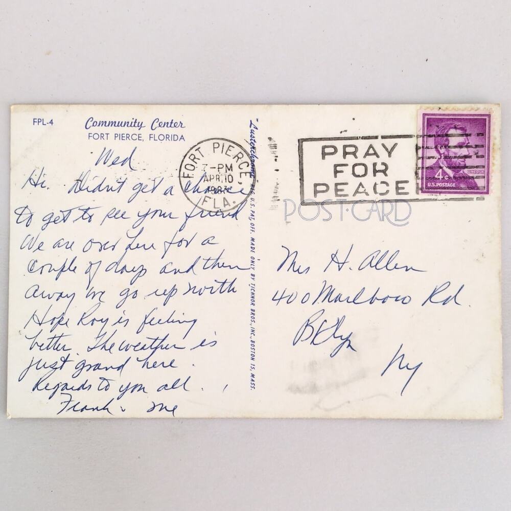 Community Center Fort Pierce Florida 1960s Postcard FL PC 1963 Lusterchrome - Picture 2 of 2